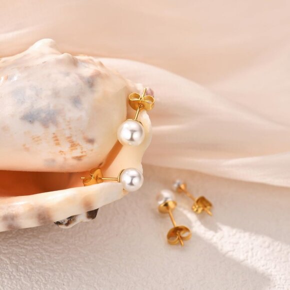 JINERA 5 Pairs Pearl Earrings Set - Gold & Silver - Picture 6 of 8